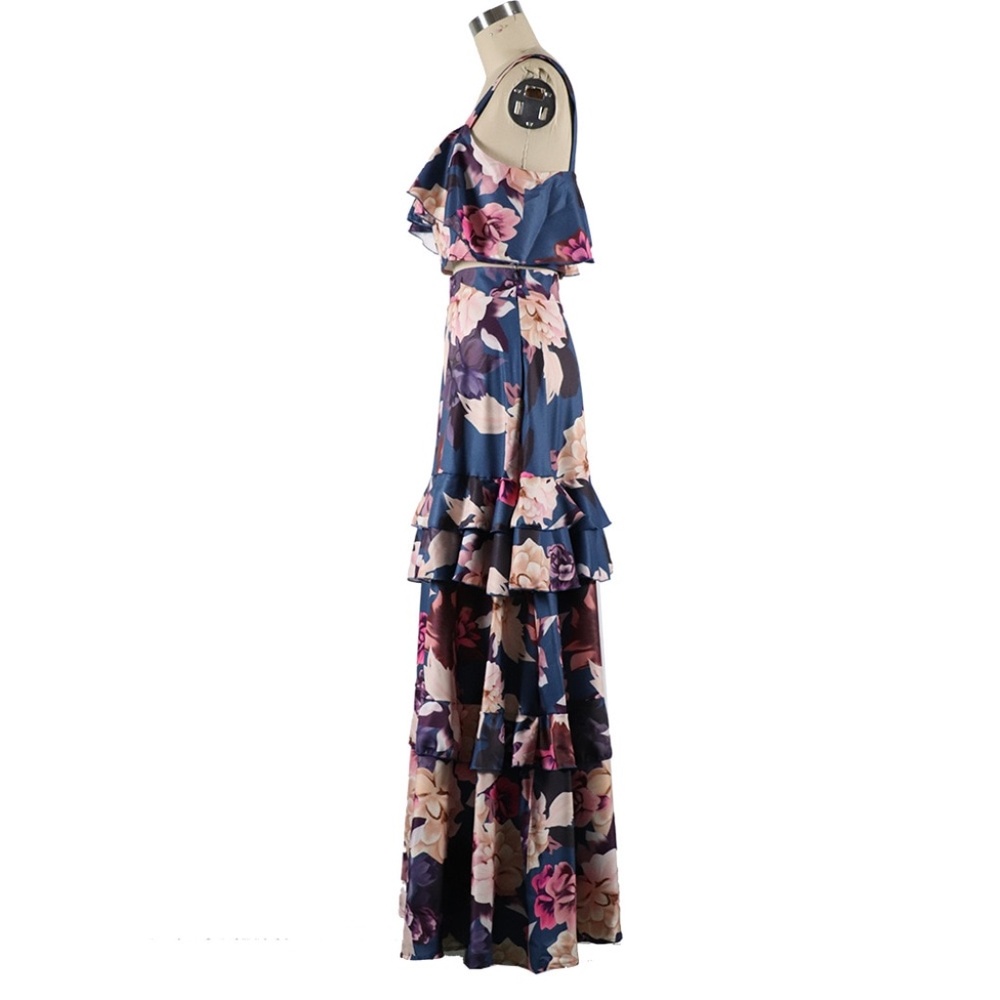Boho Floral blue floral print ruffle skirt Set - Picture 3 of 6